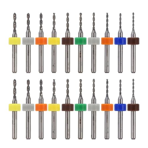 HUAZIZ 20 Stück PCB Micro Spiralbohrer, Wolframstahl Micro Spiralbohrer PCB, Micro Bohrer Set, Bohrer Satz 1.1mm bis 2,0 mm Bohrer Set für Leiterplatten, Glas, Faser, Harz, Bernstein von HUAZIZ