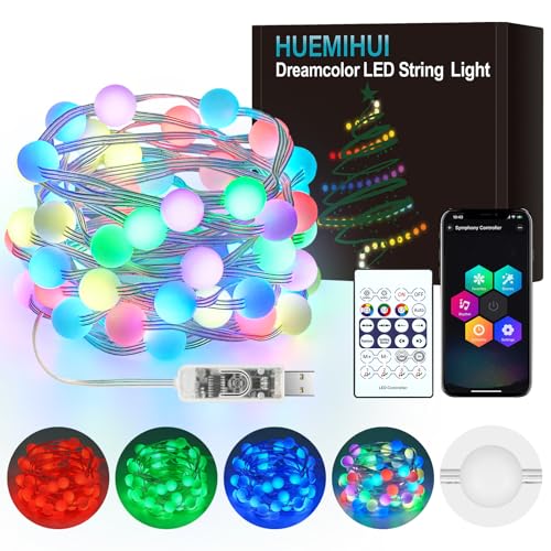 5 m Dreamcolor LED Lichterketten Farbwechsel Lichterkette mit App Steuerung & Fernbedienung, IP44 Wasserdicht Innen/Außen Lichterketten für Hochzeit Weihnachten Party Christmas Deko von HUEMIHUI