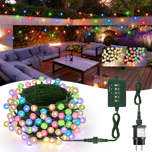 Outdoor LED Lichterkette 30m, IP68 Wasserdicht, Warmweiß & Mehrfarbige LED Streifen mit Controller und Netzteil, Musik Sync, für Dach Balkon Garten Veranda von HUEMIHUI