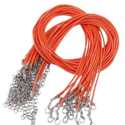 30 Stück/Los Dia 1,5/2mm Lederband Kette mit Verschluss verstellbar geflochtenes Seil zur Herstellung von Schmuck DIY Halskette Armband Lieferungen(Orange Red,45cm KC Gold 1,5mm) von HUFFA