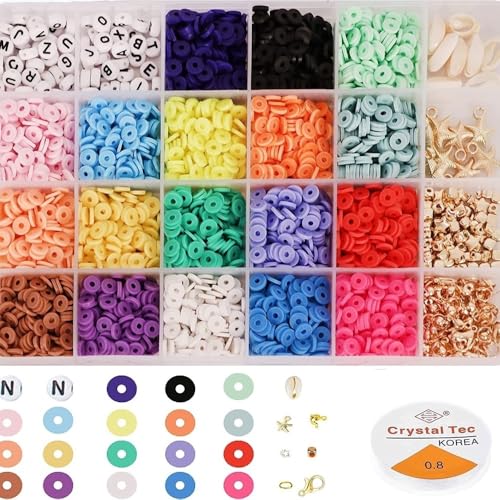 Über 4800 Perlen, flache, runde Polymer-Tonperlen for die Schmuckherstellung, Set, Armbänder, Halsketten, Ohrringe, DIY, Familie, Freund, Lehrer, Tonperlen for die Armbandherstellung von HUFFA