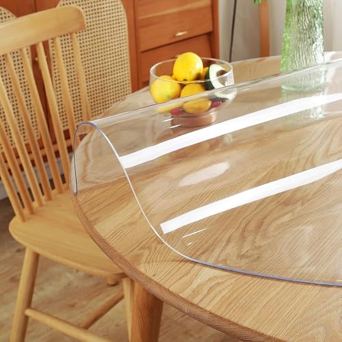 HUHJYUGE Transparent Kunststoff-Tischdecke 155cm, Klarsicht Runde Vinyl Tischdecke Wasserdicht PVC-Schutztischunterlage, rutschfest, Hitzebeständig für Kaffee- und Esszimmertisch HUHJYUGE Transparent Kunststoff-Tischdecke 155cm, Klarsicht Runde Vinyl Tischdecke Wasserdicht PVC-Schutztischunterlage, rutschfest, Hitzebeständig für Kaffee- und Esszimmertisch von HUHJYUGE