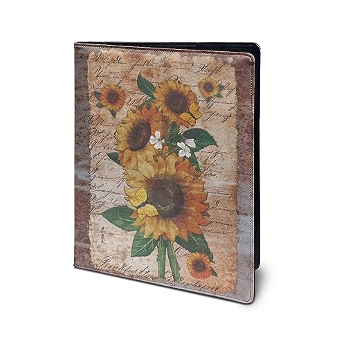 HUIACONG Sonnenblume Schmetterling Leder Portfolio Ordner Vintage Notebook Cover Lebenslauf Ordner Brief/A4 Größe Schreibblock Halter & Büro Konferenz Notizblock Klemmbrett Ordner von HUIACONG