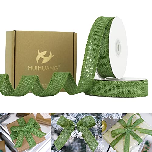 HUIHUANG Salbeigrünes Juteband, 2.5 cmx20 Meter, natürliches Juteband für Geschenkverpackungen, Salbei, Jutebänder zum Basteln, Kränze, Schleifen, Herbst, Hochzeitsdekoration (kein Draht) von HUIHUANG