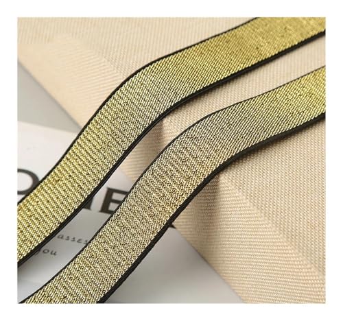 HUIJIQX 5 Meter Gold Silber Glitzer Elastische Bänder 10/20/30mm Breite Bund Gummiband DIY Nähen Spitze Trim Kleidungsstück Zubehör (Gold-Schwarz Rand, 5 METER_20mm) von HUIJIQX