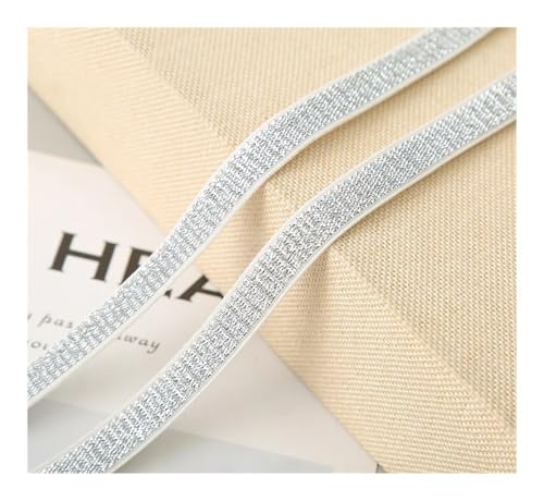 HUIJIQX 5 Meter Gold Silber Glitzer elastische Bänder 10/20/30 mm Breite Bund Gummiband zum SelberNähen Spitze Saum Kleidungszubehör (silberweiße Kante, 5 Meter_30 mm) von HUIJIQX