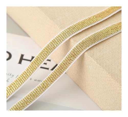 HUIJIQX 5 Meter Gold Silber Pailletten Elastische Bänder 10/20/30mm Breit Elastisches Band zum Nähen Nähen Kleidung Zubehör (Gold/Weiß Rand, 5 Meter_10mm) von HUIJIQX