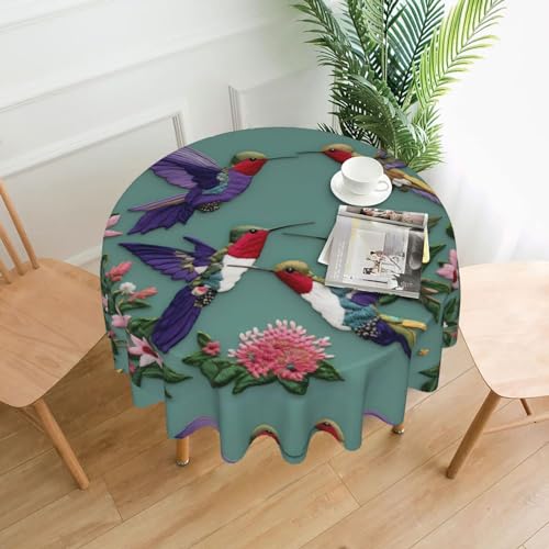 HUIKGIER Blumenstickerei, Kolibri-Stickerei, Druck, runde Tische, knitterfrei, ölbeständig, Heimdekoration, Partys, Essen, Outdoor-Funktionen von HUIKGIER