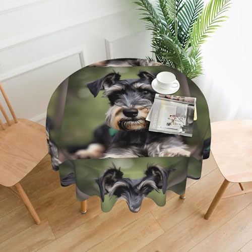 HUIKGIER Niedlicher Schnauzer-Druck, runde Tische, knitterfrei, ölbeständig, Heimdekoration, Partys, Essen, Outdoor-Funktionen von HUIKGIER