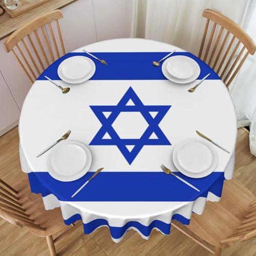 HUIKGIER Runde Tischdecke mit israelischer Flagge, exquisit, 152,4 cm, wiederverwendbar, waschbar, für Essen, Partys von HUIKGIER