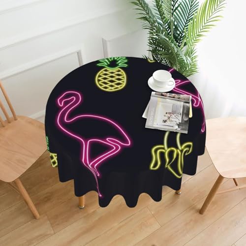 HUIKGIER Runde Tische mit Ananas-Bananen-Flamingo-Druck, knitterfrei, ölbeständig, Heimdekoration, Partys, Essen, Outdoor-Funktionen von HUIKGIER