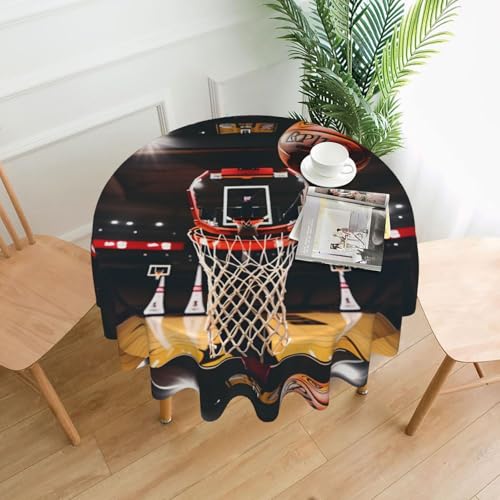 HUIKGIER Runde Tische mit Basketball-Druck, knitterfrei, ölbeständig, Heimdekoration, Partys, Essen, Outdoor-Funktionen von HUIKGIER