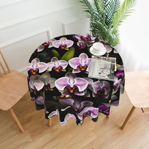 HUIKGIER Runde Tische mit Orchideen-Druck, knitterfrei, ölbeständig, Heimdekoration, Partys, Essen, Outdoor-Funktionen von HUIKGIER