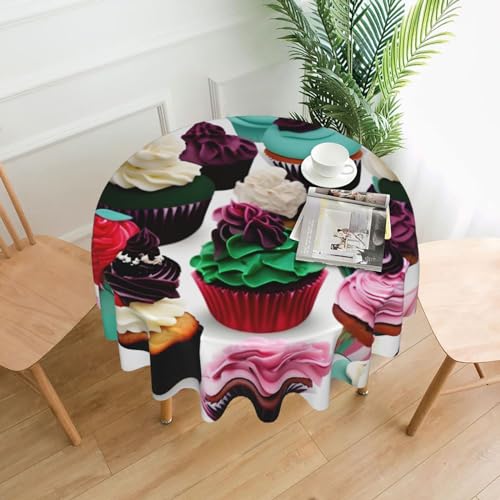 HUIKGIER Runde Tische mit köstlichem Cupcake-Druck, knitterfrei, ölbeständig, Heimdekoration, Partys, Essen, Outdoor-Funktionen von HUIKGIER