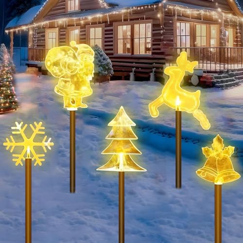 Gartenstecker Weihnachten,5 Stück Weihnachtsbeleuchtung Außen Batterie,Led Garten Leuchtstäbe,Led Weihnachtsbeleuchtung,Gartenstecker Balkon Weihnachts Deko Außen,Weihnachtsbeleuchtung,für Garten von HUIKUANGEU