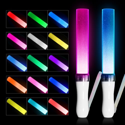 HUIKUANGEU LED Leuchtstäbe,2 Stück Leuchtwedel Hochzeit,Leuchtwedel Party Set,mit 15 Farben,Leuchtstäbe Hochzeit,Knicklichter Party Set,Glow Sticks,für Kinder Weihnachten,Party,Konzert,Hochzeit von HUIKUANGEU