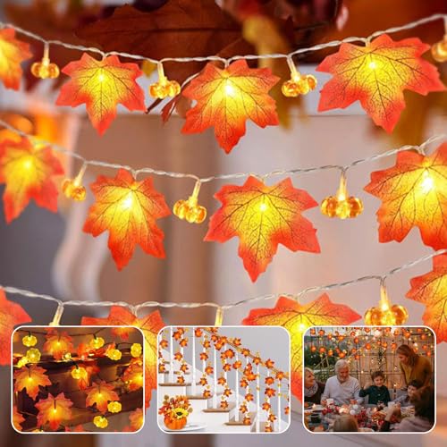 HUIKUANGEU Ahornblatt Lichterketten,Herbst Ahornblatt Girlande Lichterkette,LED Maple Leaf Lichterketten,Halloween Kürbis Lichterketten,Halloween Lichterkette, für Halloween Autumn Decor von HUIKUANGEU