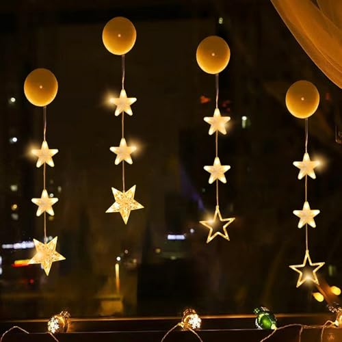 HUIKUANGEU Led Sterne Weihnachtsbeleuchtung,4 Stück Fensterdeko Weihnachten Beleuchtet,Lichterkette,Fensterbeleuchtung Weihnachten,für Fenster,Kinderzimmer,Weihnachten,Balkon,Garten von HUIKUANGEU