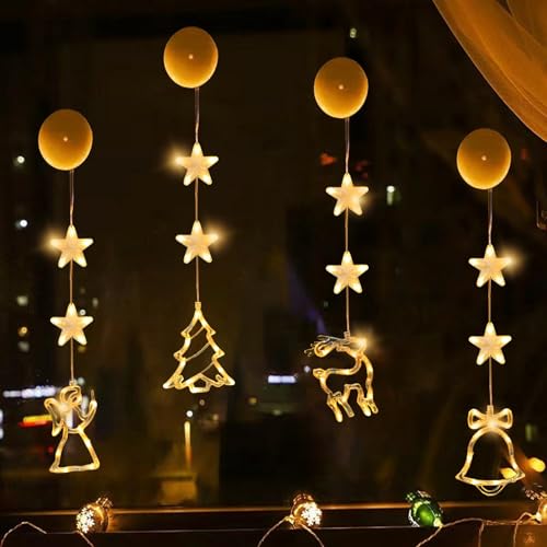 LED Lichterkette Weihnachtsdeko Fensterlichter,4 Stück Fensterdeko Weihnachten Beleuchtet,Lichterkette,Fensterbeleuchtung Weihnachten,für Fenster,Kinderzimmer,Weihnachten,Balkon von HUIKUANGEU