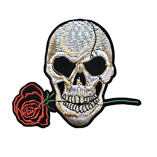 XUNHUI Rose Totenkopf Kleidung Embroidered Iron on Patches für Kleidung DIY Bekleidung Zubehör Garment Nähen Aufkleber 2 Stück von HUIXUN