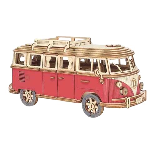 Holzbus-Puzzle für Busse | Holzbausatz für Busspielzeug | 3D-Holzpuzzles Modell Touristenbus Spielzeug | Handwerkliches Tourbus-Puzzle aus Holz, zum Zusammenbauen, m von HUNJHYC