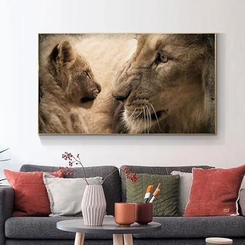 HUNNY Bild Gross Wohnzimmer Wohnzimmer Bilder Groß Bild Auf Leinwand Abstrakte Löwen-Poster Leinwandgemälde Tierbilder Wandkunst für Wohnzimmer-Dekoration Heimdekoration heißer Verkauf von HUNNY