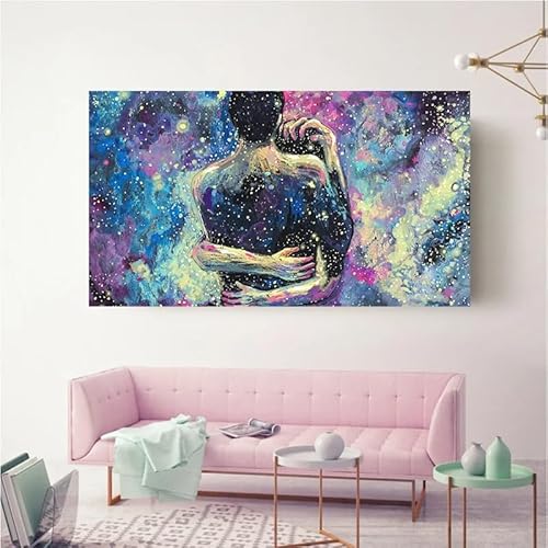 HUNNY Wanddeko Wohnzimmer Modern Ungerahmtes abstraktes Leinwandgemälde, Wandbild mit umarmendem Liebespaar, Bilder für das Wohnzimmer, moderne Dekoration, Poster und Drucke von HUNNY