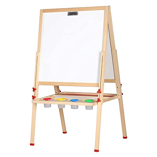 Malstaffelei für Kinder, doppelseitig, Weiß und Schwarz, aus Holz, höhenverstellbar, Staffelei für Kinder, Lernspielzeug, Geschenke für Kinder von 2 bis 8 Jahren, 57 x 55 x 148 cm von HUOLE