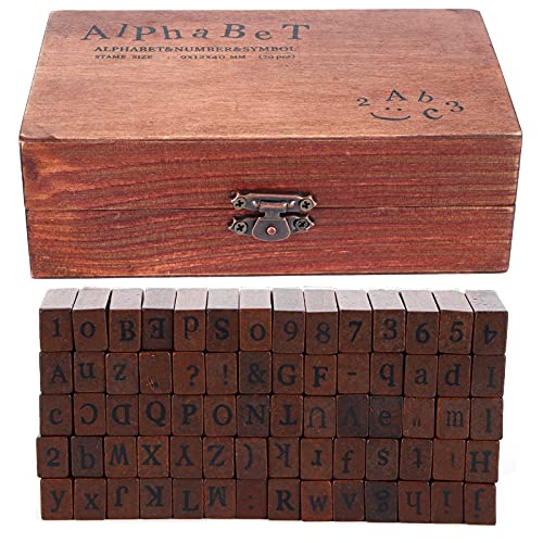 HUONIU 70 Stück Vintage Holz Buchstaben Zahlen Stempel Set für DIY Scrapbooking von HUONIU