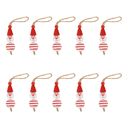 HUONIU Set mit 10 hölzernen Weihnachts-Schneeanhängern, farbenfrohen Weihnachtsbaumschmuck (Roter Ball) von HUONIU