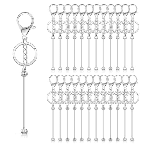 HUPYOMLER 25 Stück Perlen-Schlüsselanhänger zum Selbermachen, blanko, Metallperlen, Schlüsselanhänger für Perlen-Schlüsselanhänger, Basteln von HUPYOMLER