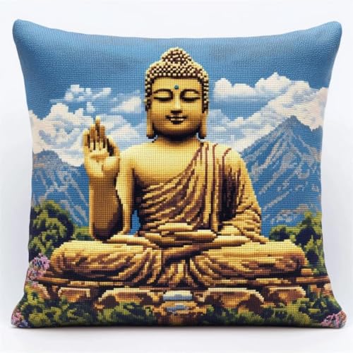 Kreuzstich Kissen Kits Für Erwachsene Kinder Anfänger Große Bronze Buddha Advanced Kissenbezug Kissenbezug Teppich 45x45 DIY Handarbeit Stickerei Kits Handgemachtes Set Handwerk Sofa Wohnkultur, Singl von HURCP