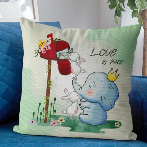 Kreuzstich Kissen Kits Für Erwachsene Kinder Anfänger LIEBE Elefant Kaninchen Advanced Kissenbezug Kissenbezug Teppich 45x45 DIY Handarbeit Stickerei Kits Handgemachtes Set Handwerk Sofa Wohnkultur, S von HURCP