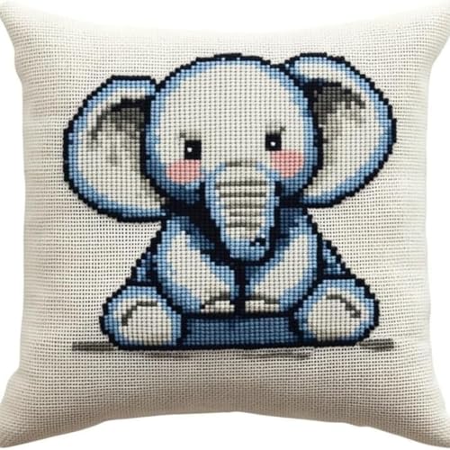 Kreuzstich Kissen Kits Für Erwachsene Kinder Anfänger Niedliche Baby Elefant Advanced Kissenbezug Kissenbezug Teppich 45x45 DIY Handarbeit Stickerei Kits Handgemachtes Set Handwerk Sofa Wohnkultur, Si von HURCP