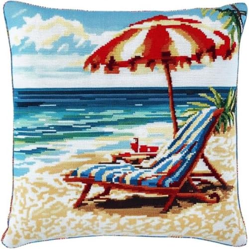 Kreuzstich Kissen Kits Für Erwachsene Kinder Anfänger Sonnenbaden Meer Advanced Kissenbezug Kissenbezug Teppich 45x45 DIY Handarbeit Stickerei Kits Handgemachtes Set Handwerk Sofa Wohnkultur, Doppel von HURCP