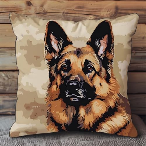 Kreuzstich Kissen Kits für Erwachsene Kinder Anfänger Deutscher Schäferhund Advanced Kissenbezug Kissenbezug Teppich 45x45 DIY Handarbeit Stickerei Kits Handgefertigtes Set Handwerk Sofa Wohnkultur, S von HURCP