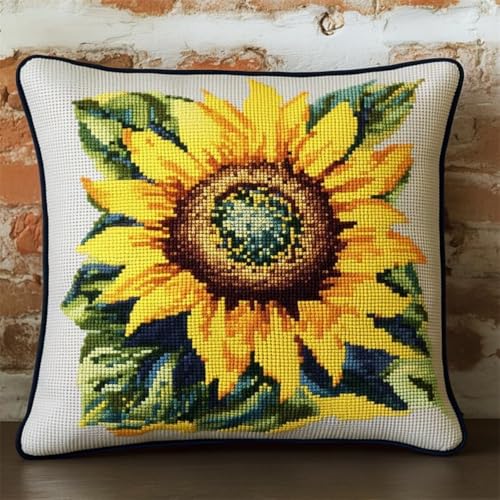 Kreuzstich Kissen-Kits für Erwachsene Kinder Anfänger Große Sonnenblume Advanced Kissenbezug Kissenbezug Teppich 45x45 DIY Handarbeit Stickerei Kits Handgemachtes Set Handwerk Sofa Wohnkultur, Doppel von HURCP