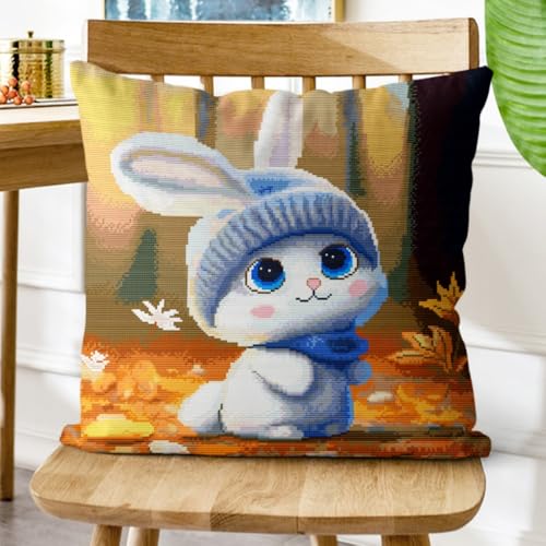 Kreuzstich Kissen Kits für Erwachsene Kinder Anfänger Niedliche Cartoon Kaninchen Advanced Kissenbezug Kissenbezug Teppich 45x45 DIY Handarbeit Stickerei Kits Handgemachtes Set Handwerk Sofa Wohnkultu von HURCP