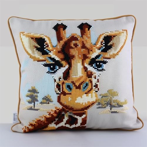 Kreuzstich Kissen Kits für Erwachsene Kinder Anfänger Niedliche Giraffe Advanced Kissenbezug Kissenbezug Teppich 45x45 DIY Handarbeit Stickerei Kits Handgemachtes Set Handwerk Sofa Wohnkultur, Doppel von HURCP