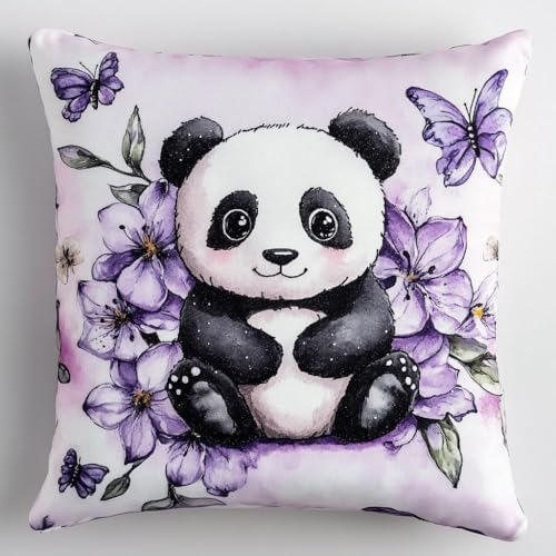 Kreuzstich Kissen Kits für Erwachsene Kinder Anfänger Niedlicher Panda Lila Schmetterling Advanced Kissenbezug Kissenbezug Teppich 45x45 DIY Handarbeit Stickerei Kits Handgemachtes Set Handwerk Sofa W von HURCP