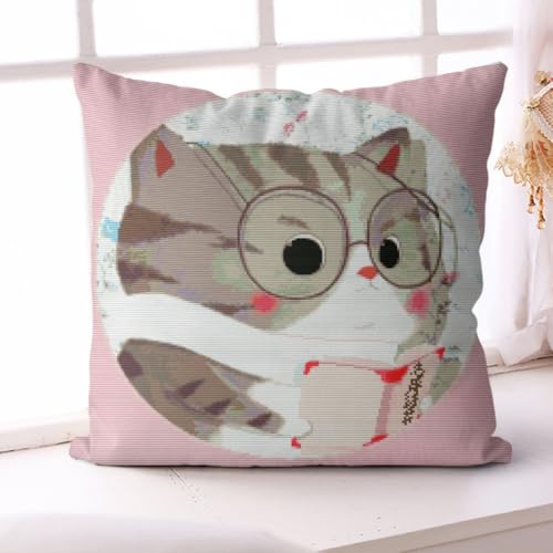 Kreuzstich Kissen Kits für Erwachsene Kinder Anfänger Rosa süße Katze Advanced Kissenbezug Kissenbezug Teppich 45x45 DIY Handarbeit Stickerei Kits Handgemachtes Set Handwerk Sofa Wohnkultur, Single von HURCP