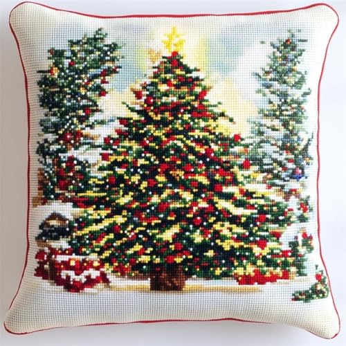 Kreuzstich Kissen Kits für Erwachsene Kinder Anfänger Weihnachtsbaum Schnee Advanced Kissenbezug Kissenbezug Teppich 45x45 DIY Handarbeit Stickerei Kits Handgemachtes Set Handwerk Sofa Wohnkultur, Dop von HURCP