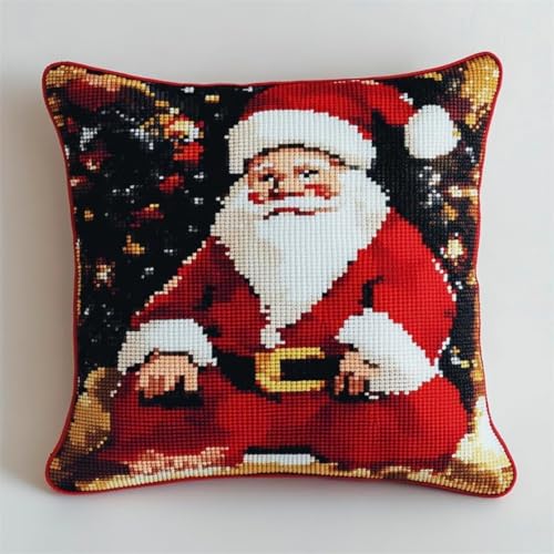 Kreuzstich Kissen-Kits für Erwachsene Kinder Anfänger Weihnachtsmann Advanced Kissenbezug Kissenbezug Teppich 45x45 DIY Handarbeit Stickerei-Kits Handgefertigtes Set Handwerk Sofa Wohnkultur, Single von HURCP