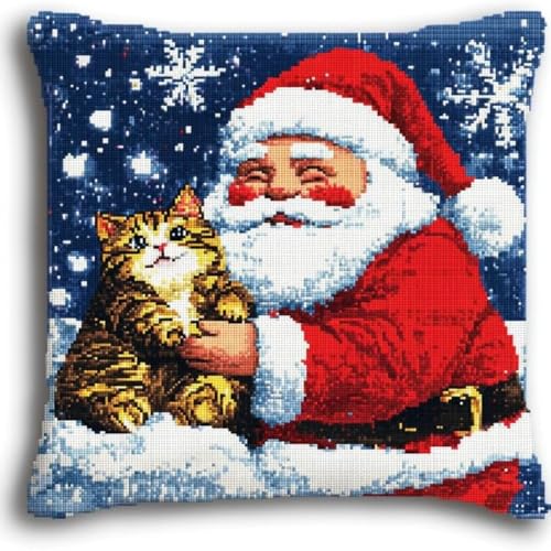 Kreuzstich Kissen-Kits für Erwachsene Kinder Anfänger Weihnachtsmann Ingwer Katze Advanced Kissenbezug Kissenbezug Teppich 45x45 DIY Handarbeit Stickerei Kits Handgemachtes Set Handwerk Sofa Wohnkultu von HURCP