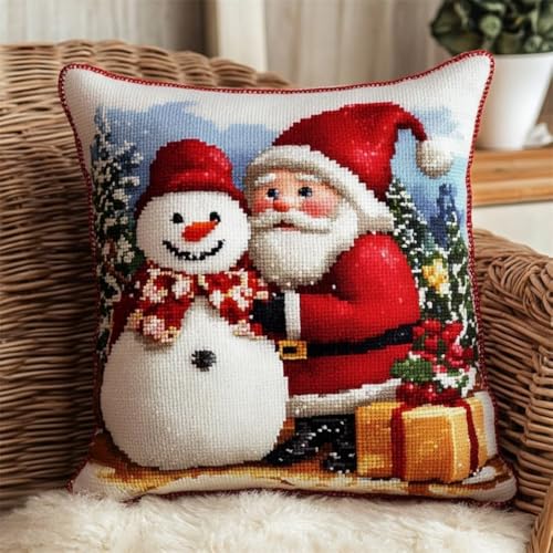 Kreuzstich Kissen-Kits für Erwachsene Kinder Anfänger Weihnachtsmann Schneemänner Advanced Kissenbezug Kissenbezug Teppich 45x45 DIY Handarbeit Stickerei Kits Handgemachtes Set Handwerk Sofa Wohnkultu von HURCP