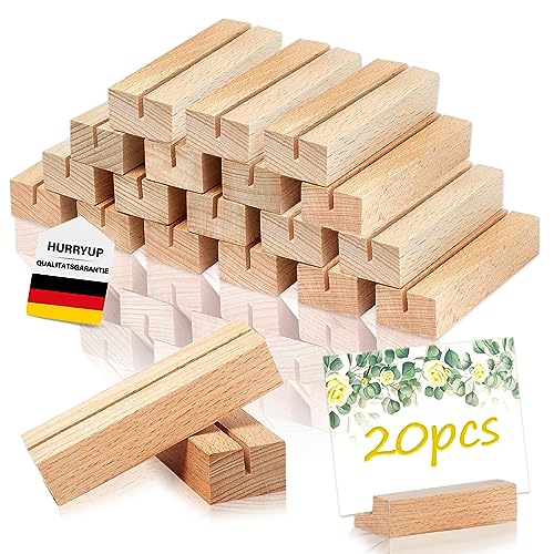 HURRY UP 20 Stück Kartenhalter Holz, Fotohalter Hochwertige, Kartenständer Vielseitig Verwendbar, Tischkartenhalter Holz, Postkartenständer für Restaurants, Hochzeiten, Bankette und Partys von HURRY UP