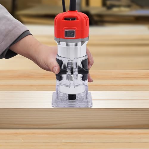 HUSPOO Elektrischer Oberfräse Fräsmaschinen, 30000U/Min 800W Kantenfräse Einhandfräse, 6 variable Geschwindigkeiten Holz Trimmer, für Holz Oberflächenbearbeitung von Kurvenschneiden (Rot) von HUSPOO