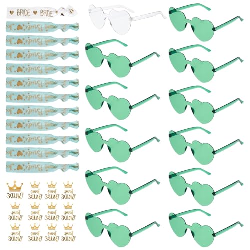 HUSZZM 36PCS Jungesellinnenabschied Frau Accessoires 12PCS JGA Brille Team Herz Sonnenbrille Partybrillen 12PCS Team Braut Armbänder 12PCS Bride Tattoo Aufkleber JGA Deko Accessoires(Grün) von HUSZZM