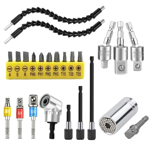 HUTHUHNHN Flexibler Bithalter Verlängerung, Flexible Schaft Bits Bohrer Set Verlängerung 105° Winkelschrauber Vorsatz Adapter, Winkelschrauber Bohraufsätze, Magnetic Screwdriver Bohrer Bits (Silbrig) von HUTHUHNHN