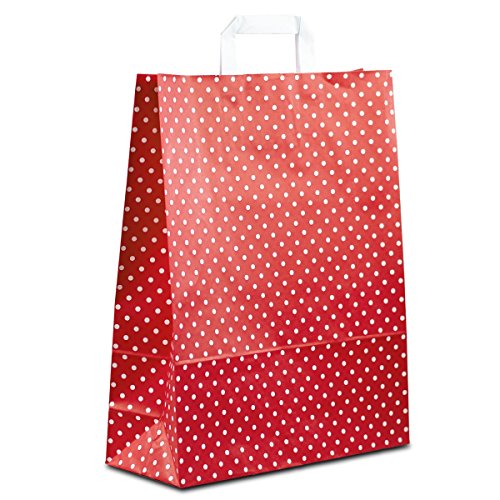 100x Papiertüten weiß 32+12x40 cm Motiv: Punkte | Papiertragetaschen mit Henkel | Kraftpapierüten | Papiertaschen mittel |HUTNER von HUTNER